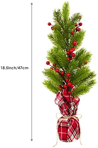 Arcci 18,5 polegadas Mini árvore de Natal artificial com grupos de bagas, base de bolsa xadrez resistente - decoração de inverno em casa
