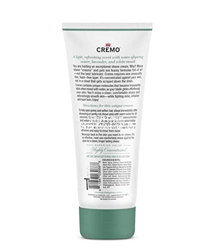 Cremo Barber Grade Silver Water & Birch Birch Breth Cream, Creme de barbear ultra-lixo, surpreendentemente superior