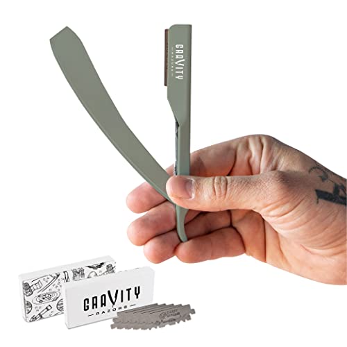 Pacote profissional de barbear reta - kit de barbear em aço inoxidável com 20 lâminas premium de gravidade