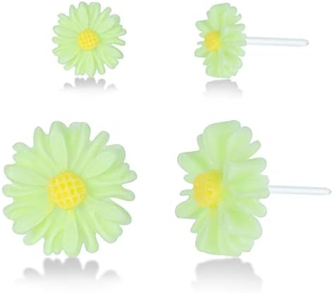 Brincos de plástico, Kmeosch 2 pares Brincos de flores de margarida de plástico para orelhas sensíveis