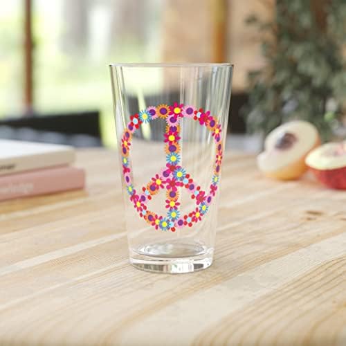 Cerveja de vidro de cerveja Pint16oz Floral Peace Sign 16oz