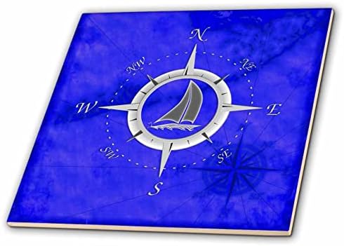 3Drose Cool Náutico Compass Rose Design em um mapa azul das teclas da Flórida. - Azulejos