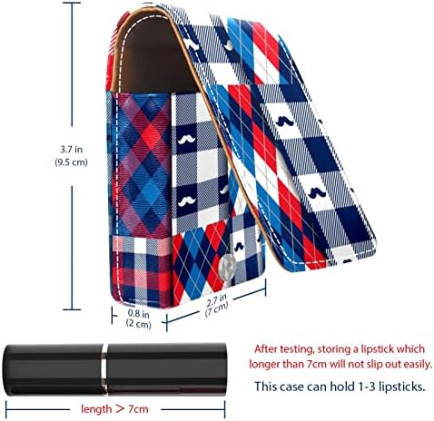 Mini estojo de batom com espelho para bolsa, American Hipster Bigode Tartan Plaid Portable Case Holder Organiza