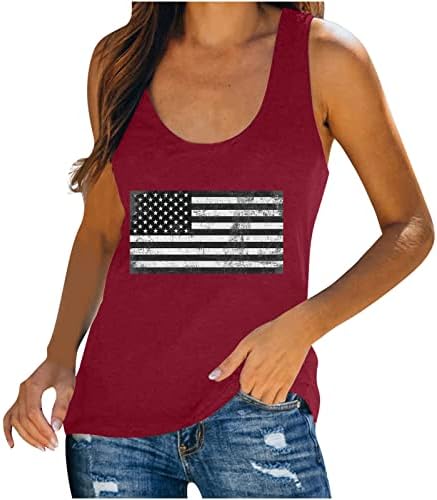 Tampa patriótica Panoegsn Patriótica para mulheres, camisetas soltas casuais femininas camisas de verão sem mangas 4 de julho Tanques escapam Camis de pescoço