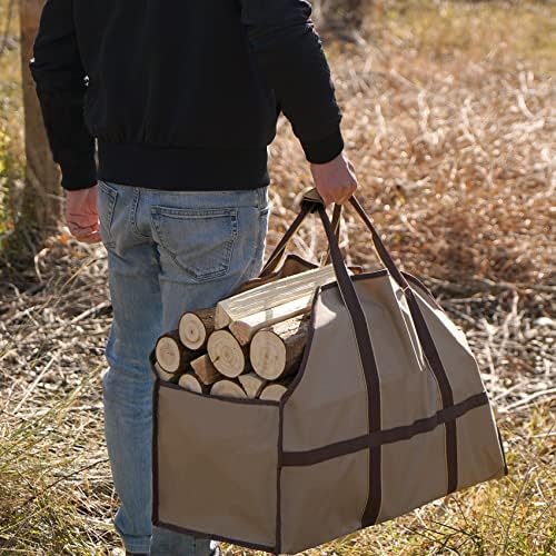 Kimhy Bolsa de transportadora de lenha extra grande com alça, sacola de titular de lenha para envasas pesadas para largura para lareiras