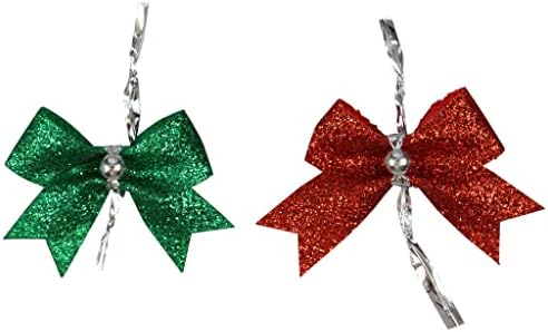 Crafter's Square Christmas Miniature Decorativo Glitter Tie -on Christmas Bows - vermelho e verde - 12 contagem pequena