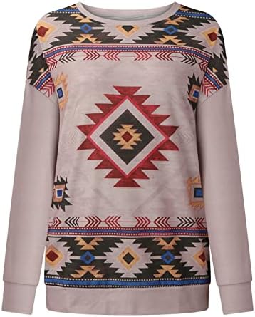 Sorto de moletom para mulheres, pullover de tripulante vintage Top geométrico geométrico Loose Raglan Tops AZTEC PRIMA