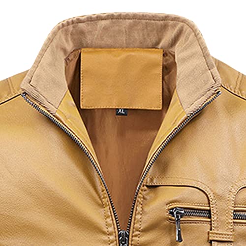 Maiyifu-gj Men Stand Vintage Stand Collar Leather Jacket