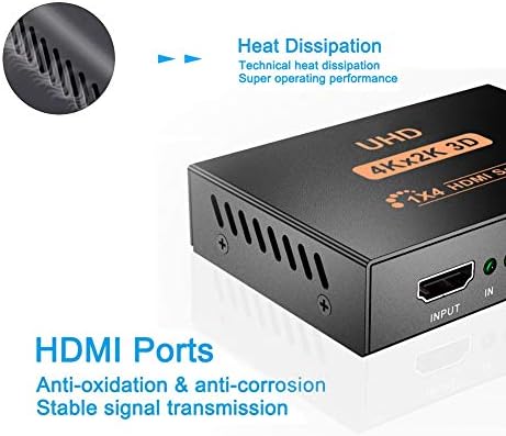 DigitBlue HDMI Splitter, portas 1x4 Conversor de vídeo V1.4B com Ultra Full HD 1080p 4K e 3D Resoluções para Xbox PS4