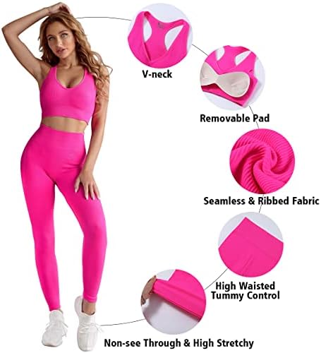 Dyd Women's Workous Gets 2 peças Roupfits Racerback Sport BRA HIGH CAIS CAIZ AGEM LEGGINGS STENS DE FERTOS