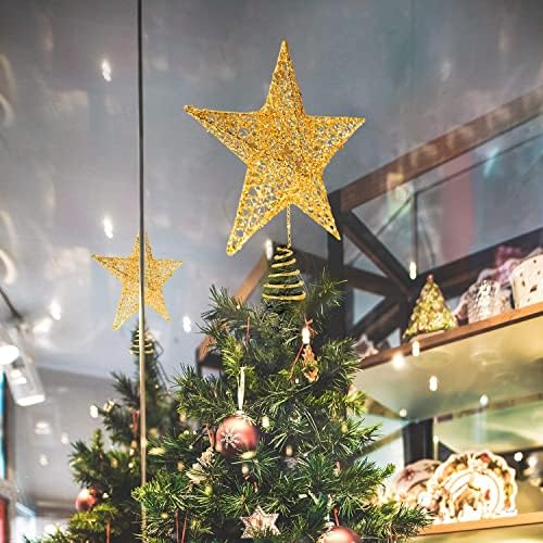 Topper de árvore de Natal com SOQOOL GLITTERED, Topper de árvore de estrela dourada de 10 polegadas para Hallow Natal Hallow Decoration