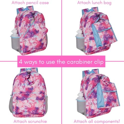 Clube Libby Lu Pink Galaxy Backpack Conjunto para meninas, 16 polegadas, 6 peças - inclui lancheira dobrável, garrafa de água, scrunchie e caixa de lápis