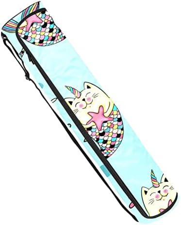 Saco de transportador de tapete de ioga azul de sereia de gato com alça de ombro de ioga bolsa de ginástica bolsa de praia