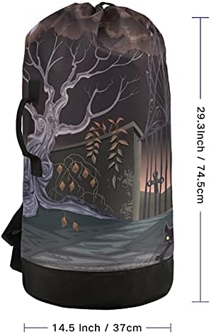 Halloween Gate Tree Cat Bag Backpack para lavagem pesada com alças de ombro de ombro Viagem Bolsa de roupas de tração de tração de