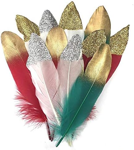 Zamihalaa - 10pcs/bolsa penas de ganso de ouro de 15 a 20 cm de jóias de Natal Plumas decorativas para artesanato