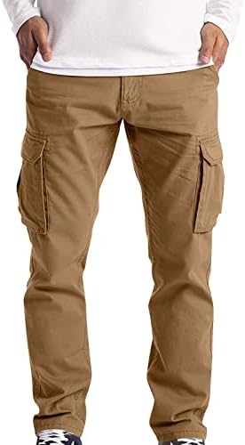 Calças de calça de calça casuais de homens com várias calças de cor sólida e reta de coloração ao ar livre calça de carga preta