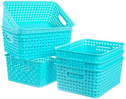 Cestas de armazenamento de tecelão de plástico, cestas de organizador de plástico azul, cestas de armazenamento de prateleiras para banheiro, cozinha, acessórios de escritório