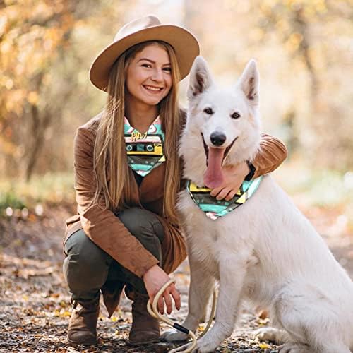 Laiyuhua cachorro bandana lenço de cachorro refrigerante bibs de cão de cão de cão macio cachorro acessórios de decote de estimação personalizados para cães grandes e extras - 2 pack 1990s fita de música colorida, quadrada