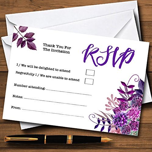 Flors de aquarela roxa Florals Cartões RSVP personalizados