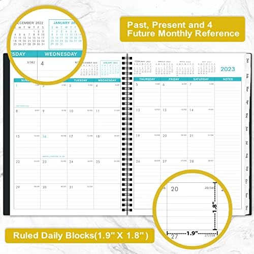 2023-2024 Planejador/calendário mensal - Planejador de 18 meses com Tabs & Pocket, julho de 2023 - dezembro de 2024, contatos e senhas, 8,5 x 11, papel grosso, encadernação dupla - preto - preto