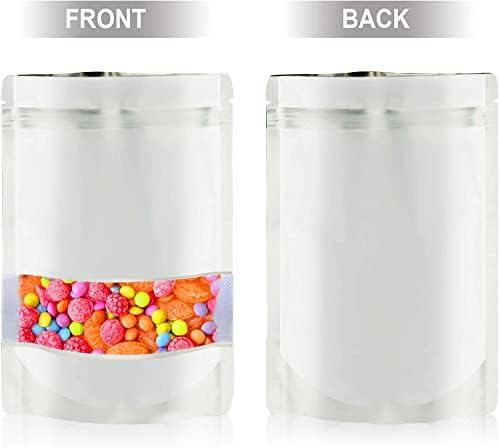 Oddier 4 x6 120pcs Sacos Mylar à prova de cheiro para armazenamento de alimentos, sacos de armazenamento de alimentos mylar de alimentos com janela transparente, bolsas de stand-up para alimentos para armazenamento de auto-seleção （Branco)