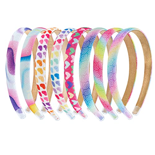 Fishdown Rainbow Banding para meninas ， 8 PCs Glitter Heads Bands para meninas, Bandeira do coração Glitter para crianças de