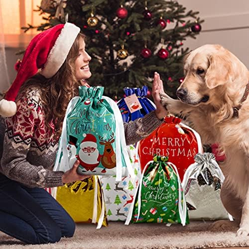 Cacoe Christmas Drawstring Sacos de presente em massa com etiquetas, sacos de embrulho de presentes de Natal 30 PCs tamanhos variados para presentes festas favoritas