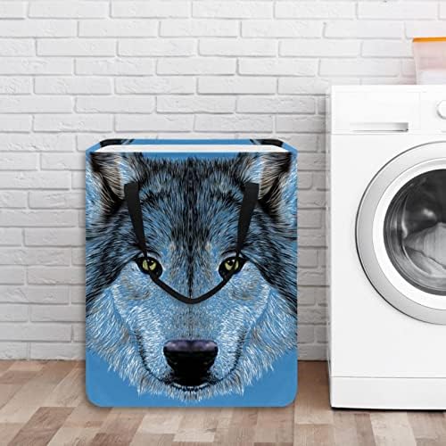 Cesto de lavanderia dobrável com estampa de lobo cinza, cestas de lavanderia à prova d'água de 60l de lavagem de roupas de