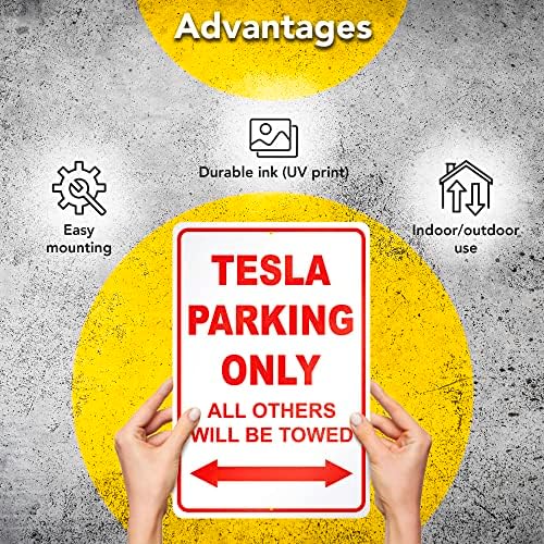 Somente de estacionamento Tesla - 8 x 12 Alumínio ao ar livre Tesla Parking Sign - Tesla Gifts - Tesla Garage Decor - Presentes para proprietários de Tesla - Red Tesla Sign