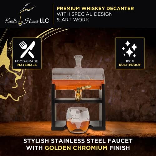 Exalte Homes LLC Whisky Decanter Conjunto com óculos com cubos de gelo de aço inoxidável, Funil & Wooden Gift Box - Liquor Decanter Set - Dispensador de uísque