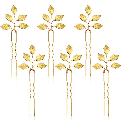 6 pacotes pinos de cabelo de folha de ouro na noiva, folhas vintage clipe de cabelo para alfinetes de cabelo de