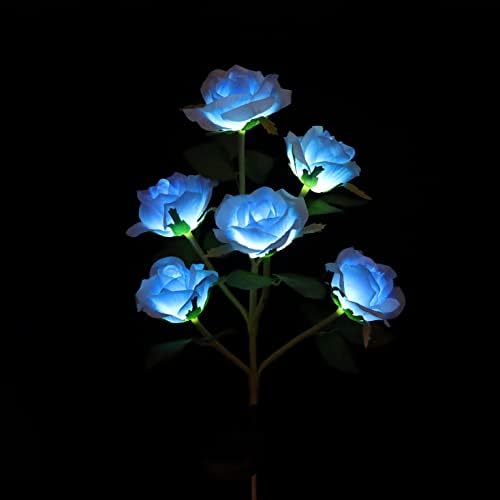 [Novo projetado 6 flores] Luzes decorativas de jardim solar, flores artificiais azuis para presentes de Natal do Dia