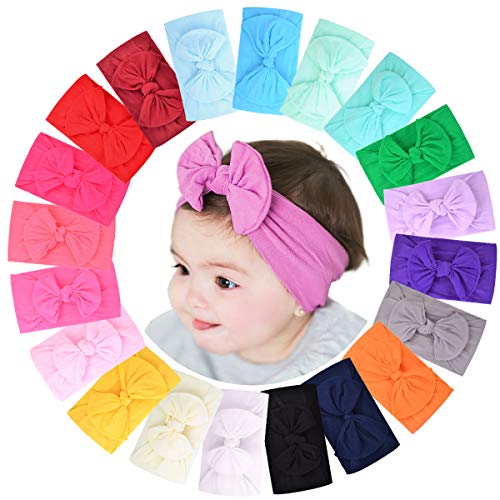 Pacote de 20 bandanas de bebê artesanais + 40 PCs Bandos de cabelo de borracha elásticos com arcos para meninas para bebês infantis