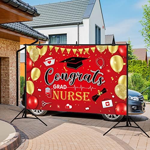 Parabéns enfermeira com tema Banner Red Graduation Party Supplies Classe de enfermagem de 2023 graduados.