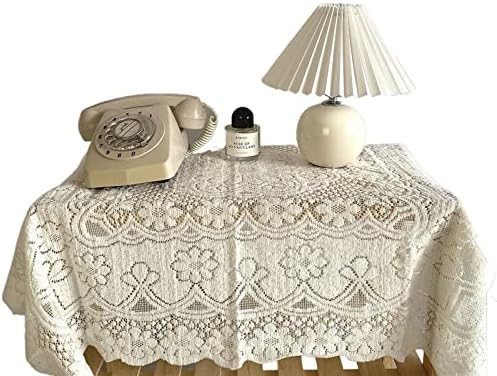 Hiddit Creative Cotton Cotton Linen Linen vintage Crochet Tocada de toque de mesa Tabela romântica Tabela de tampa de renda bege tampa da tampa da mesa Retângulo Cinco tamanhos Decoração de festa em casa (cor: branca, tamanho
