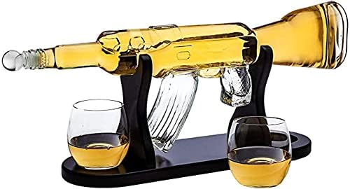 Conjunto de decantador de uísque extraordinário de qualidade + 2 óculos de uísque na bandeja de base de mogno clássica de madeira rica com pedras arrepiantes embalagens de presente - dispensador de uísque para bourbon escocês de bebidas alcoólicas - Natal