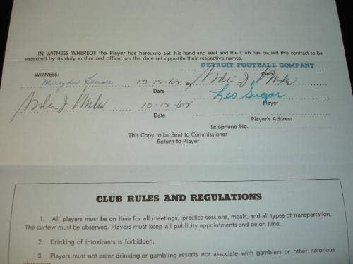 Lions de Detroit de 1962 de 1962 contrato de jogadores da NFL - NFL Cut Signatures