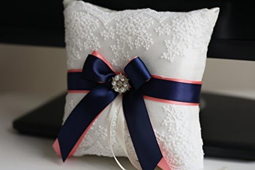 Alex Emoções Coral Navy Flor Girl Basket & Ring Porter Pillow Wedding Acessórios