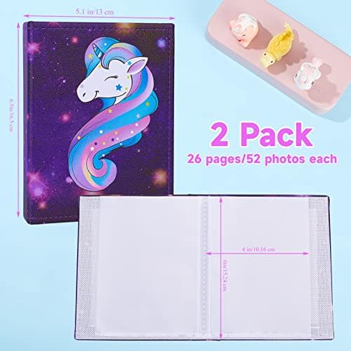 Fioday 2 pacote pequenos álbuns de fotos 4x6, Unicorn Kids Foto Album Mini Picture Álbum 26 Página segura 52 fotos