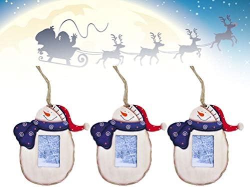 Nuobesty 3pcs Christmas Photo Frame Ornamentos de Natal Tree Snowman Decorações penduradas Família Foto de lembrança Decoração