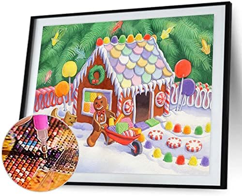 Pintura de diamante de Candy House de Natal - 5D Round Round Diamond Painting Dots Kits Gingerbread Man Pintura de diamante por números