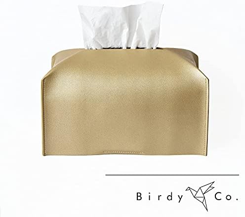 Birdy Co. Gold Tissue Box Tampa retangular - suporte da caixa de lenços de papel - Tampa da caixa de papel de couro