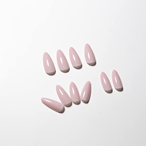 Chalk Baby Pink Press On Piles Médio Stiletto Almond, Kqueest Pure Color Acrílico Nails Kit Reutiliza Unhas Falsas com Caminho de Proteção UV para Mulicure para Mulheres Nail Art Em 24pcs