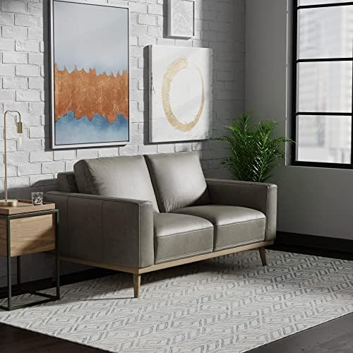 Marca da - Rivet Modern Leather Loveseat Sofá sofá com base de madeira, 63,4 W, cinza