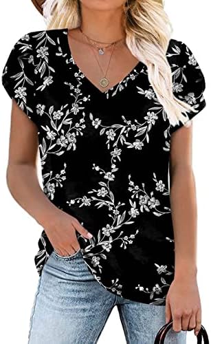 Camiseta de blusa para meninas manga curta vil de pescoço de pescoço impressão de algodão Floral Fit Fit Fit Fit Lounge
