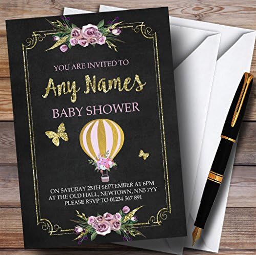 Chalk & Gold Floral Hot Air Balloon Invitations convites para chá de bebê