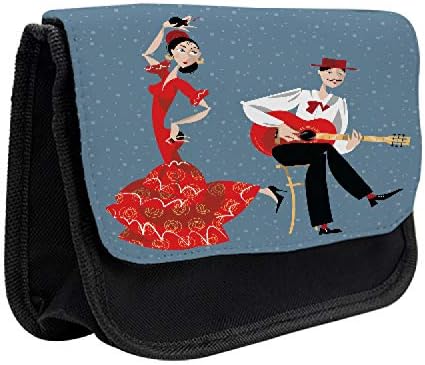 Caixa de lápis de dança lunarable, menina e guitarrista de flamenco, bolsa de lápis de caneta com zíper duplo, 8,5 x 5,5, multicolor