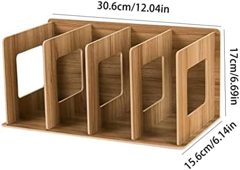 Eioflia Wooden CD Rack Rack Desktop Book Stand Stand 4 Seções DIY DVD Organizador Cherry Wood