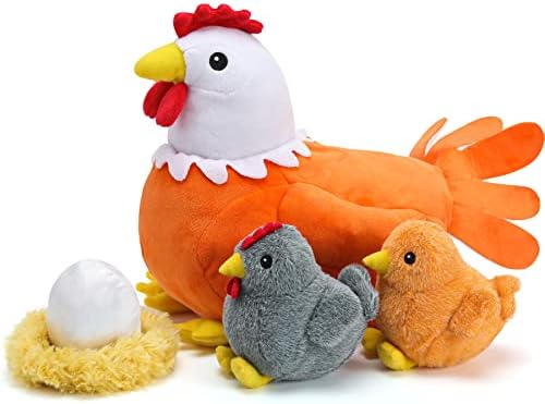 15 polegadas de frango de frango, mamãe hen luxuosa com galinha de pelúcia/ovo/2 brinquedos para bebês, brindes de cesta de páscoa de Natal surpresa para a festa de aniversário infantil