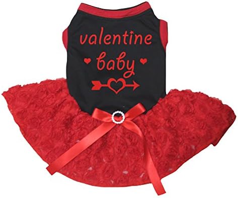 Petitebella Valentine Baby Black Shirt Red Floral Tutu Puppy Dog Dress